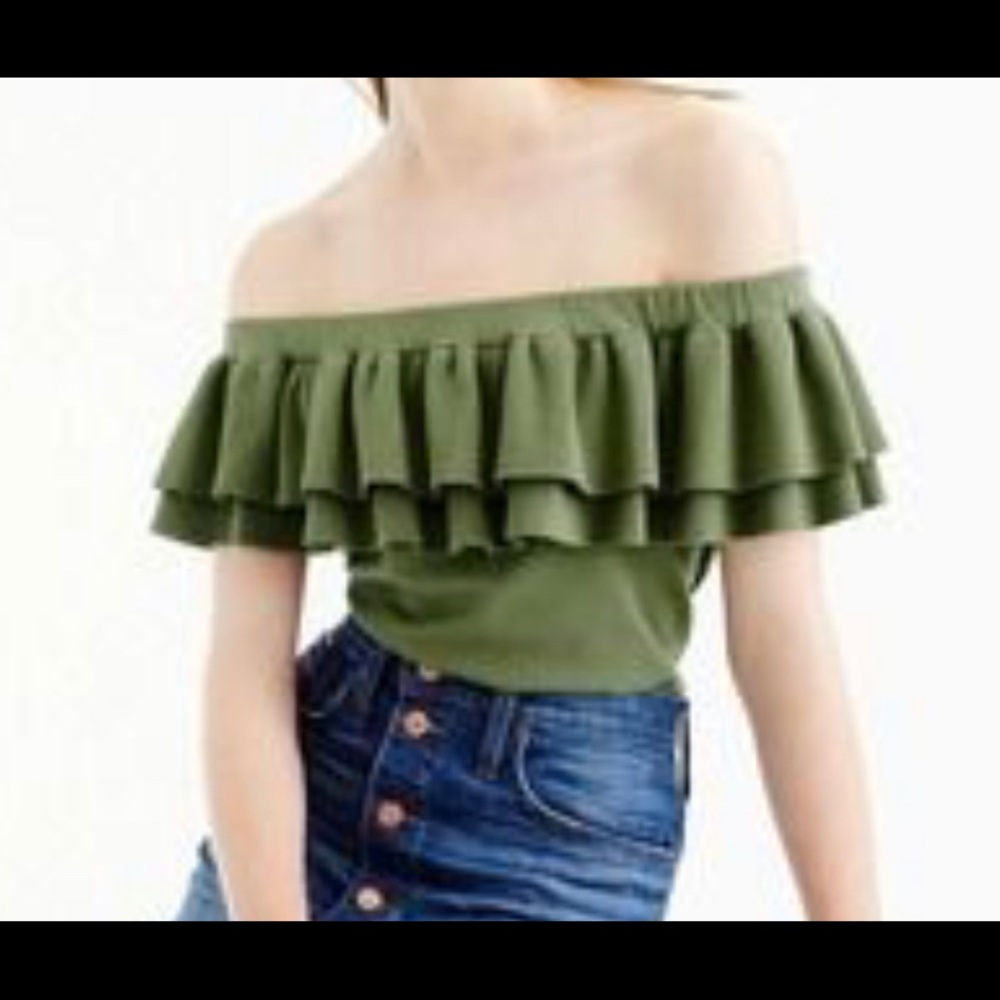 J. Crew Green Ruffled Tube Top